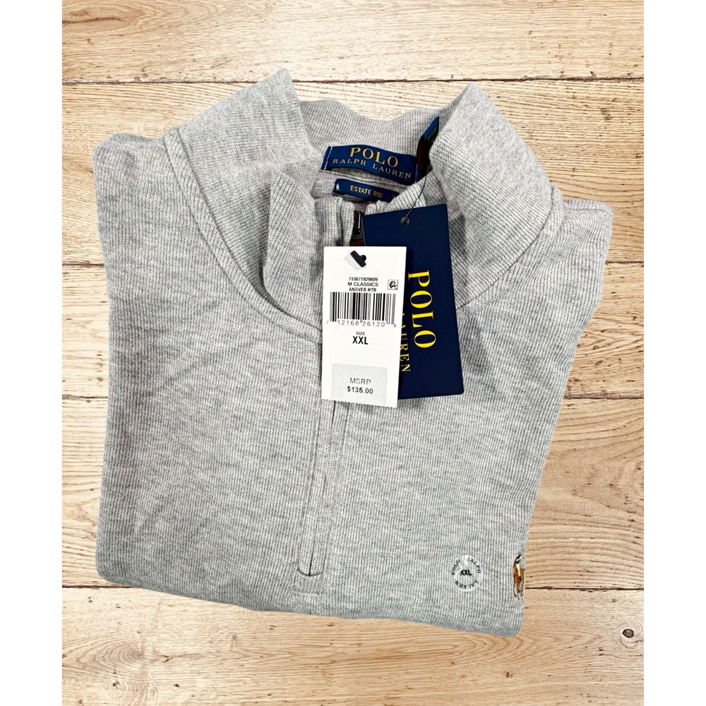 NWT Polo Ralph Lauren Estate Rib Quarter Zip Pullover Mens XXL Gray $135